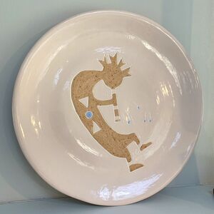 VTG 80s Kokopelli Plate Flute Decorative Pottery Sandstone Pink Signed D 14 Inch